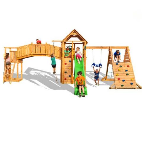 Fungoo játszótér (komplett) Maxi Set Fun Gym teak festéssel 2,9 m-es zöld csúszdával